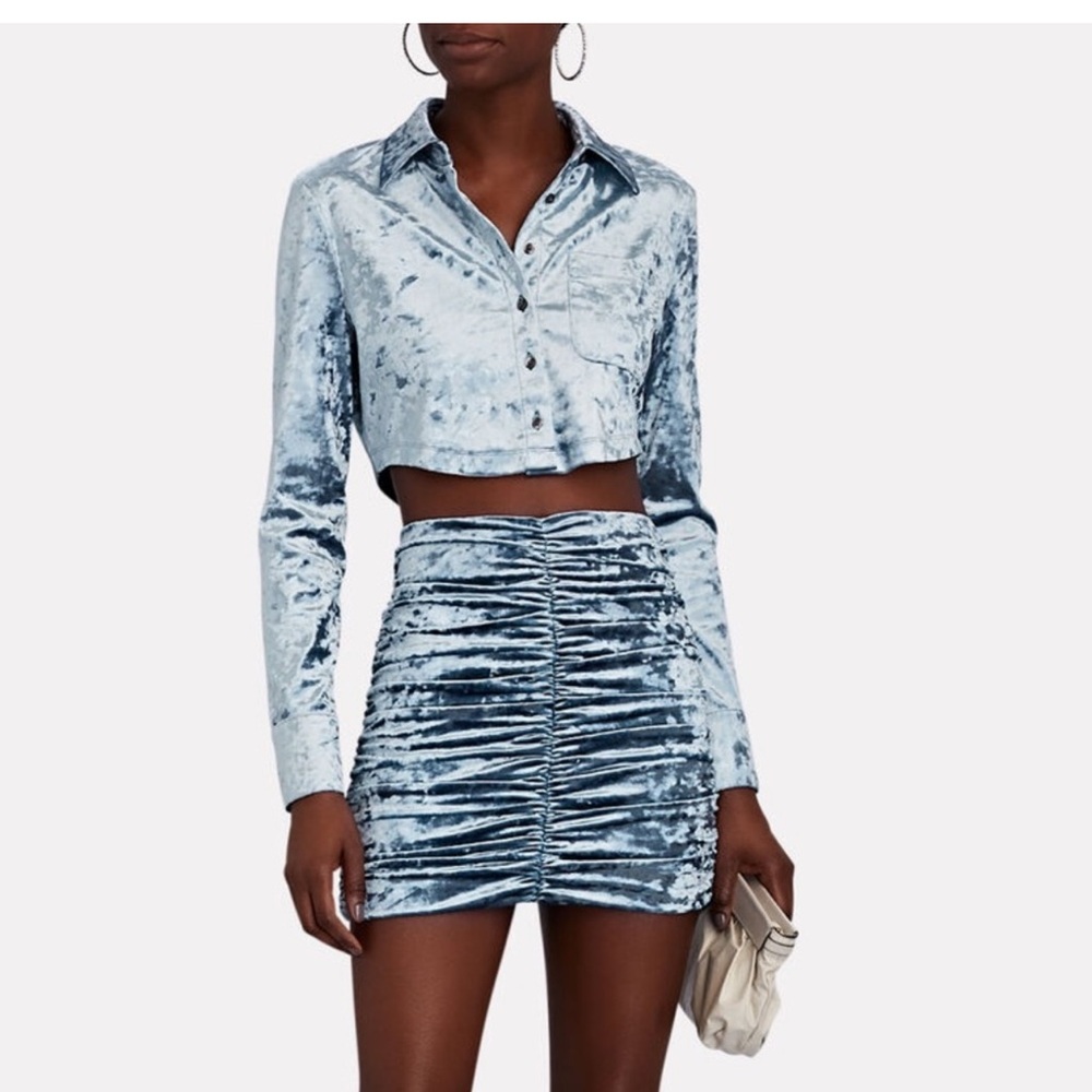 BACKGROUNDE NYC Set - Kat Cropped Crushed-Velvet Shirt and Skirt (Size Small)